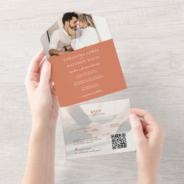Casamento Terracota com opção de QR Code para RSVP (Tearaway)