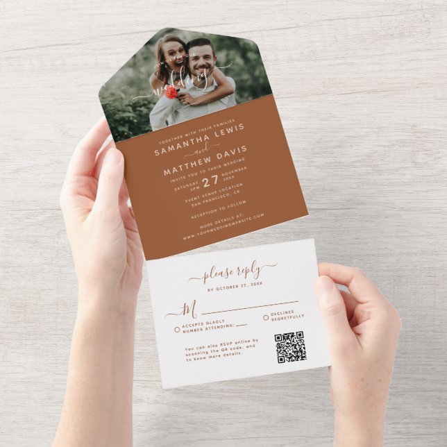 Casamento Terracota com opção de QR Code para RSVP (Tearaway)