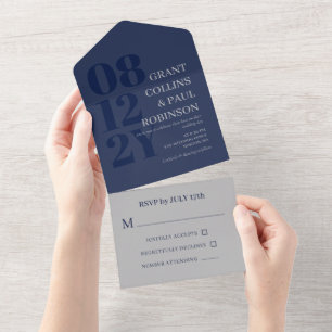 Casamento Tipografia Azul Naval Cinza Elegante