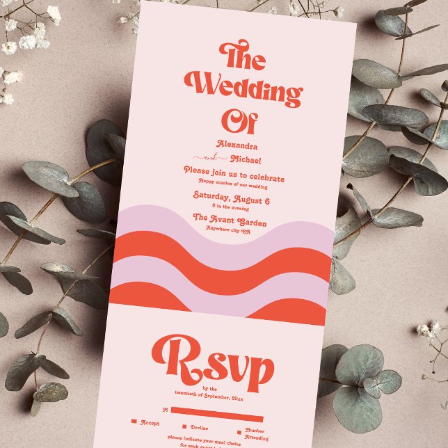 Casamento Tipografia Retro Moderno Rosa e Laranja (Criador carregado)