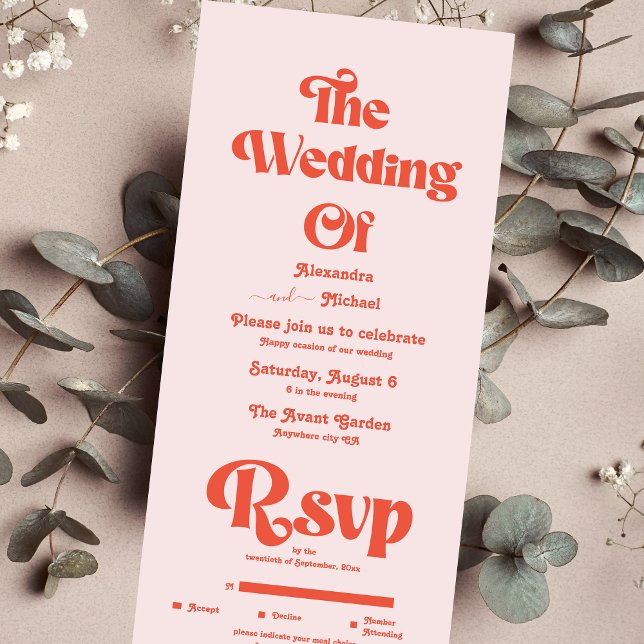 Casamento Tipografia Retro Moderno Rosa e Laranja (Criador carregado)