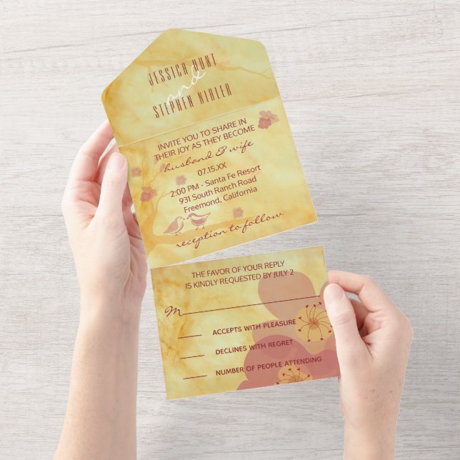 Casamento Todos Em Um Convidar Um Pássaro Amar Inf (Aba destacável)