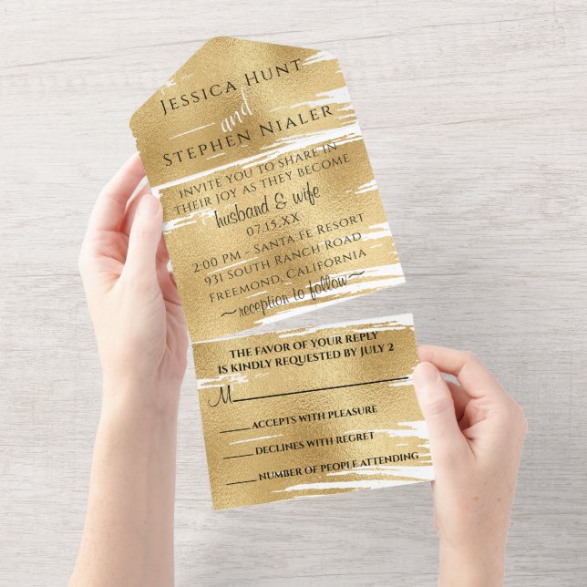 Casamento Todos Em Um Convite Para Golds Elegantes (Aba destacável)