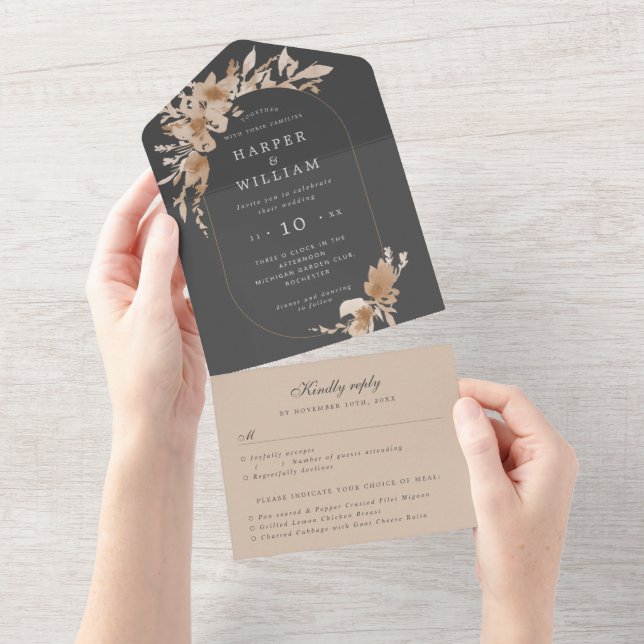 Casamento triplo de flores de pêssego de aquarela (Aba destacável)