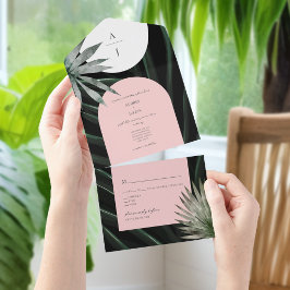 Casamento Tropical Blush Pink Palm Leaf Monograma