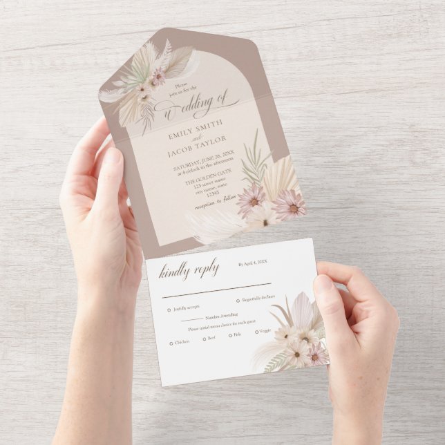 Casamento Tropical Boêmia Em Um Único Invita (Aba destacável)