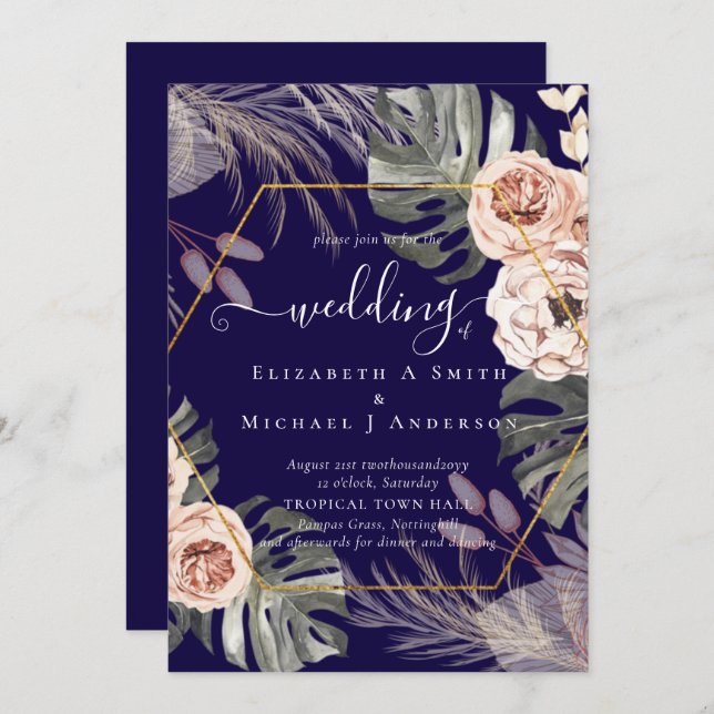 Casamento TROPICAL BOHO PAMPAS (Frente/Verso)