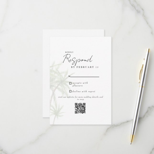 Casamento Tropical Branca Moderno Código QR RSVP I (Frente/Verso In Situ)