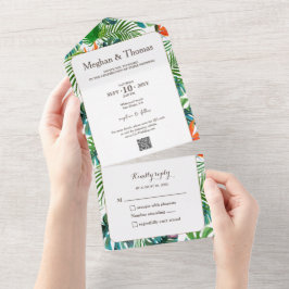 Casamento tropical colorido com RSVP de Código QR