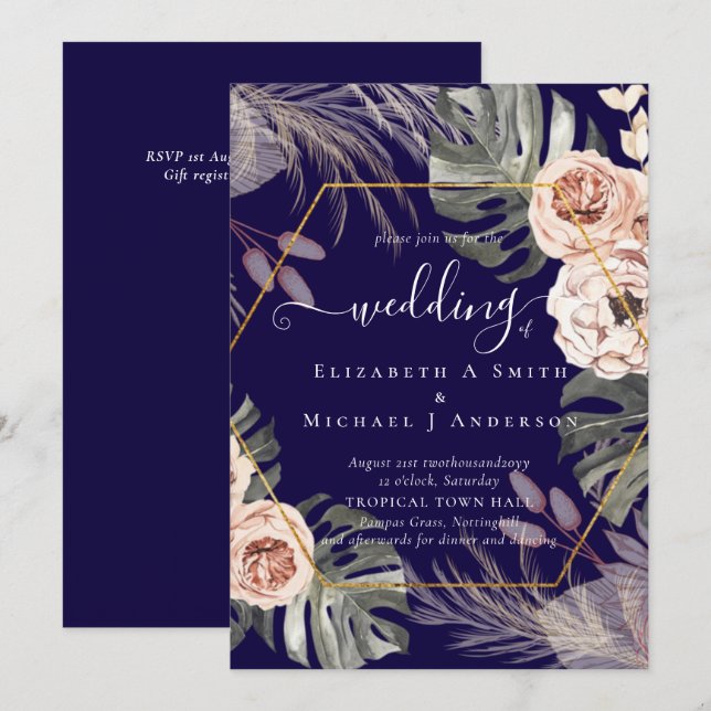 CASAMENTO TROPICAL DE GRAMA DAS PAMPAS BOHO (Frente/Verso)