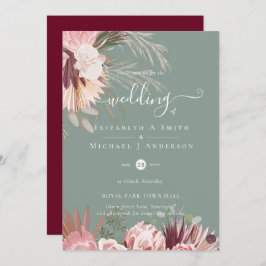 Casamento Tropical de Pampas de Vinho Burgundy