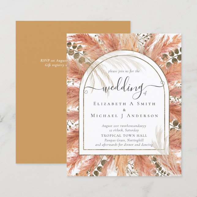 Casamento Tropical de Terracotta Pampas Grass (Frente/Verso)