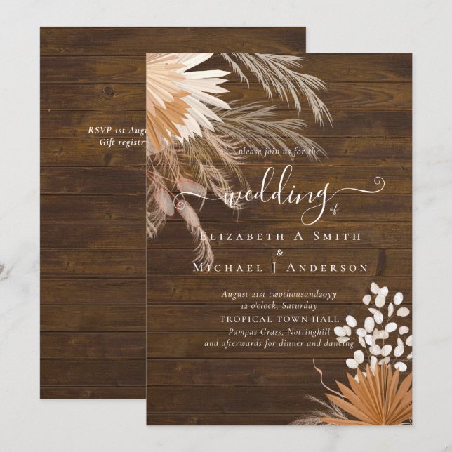 Casamento Tropical de Terracotta Pampas Grass (Frente/Verso)