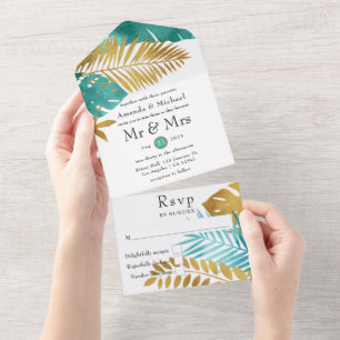 Casamento tropical Dourado e lacrimogêneo em um ún