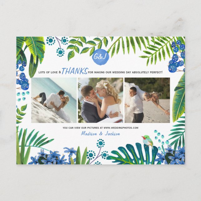 Casamento Tropical Folhas Obrigado | 3 Cartão de F (Frente)