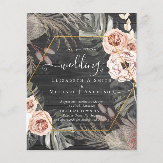 Casamento TROPICAL GRASS PAMPAS de baixo custo (Frente)