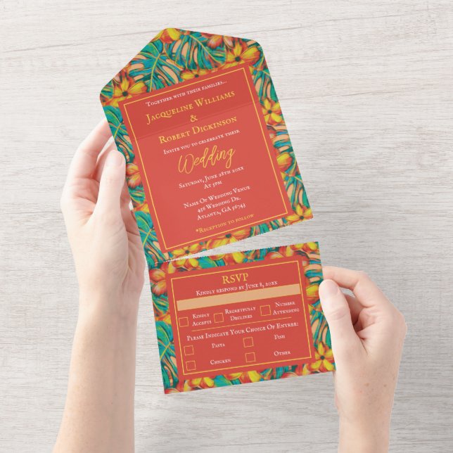 Casamento Tropical Laranja e Amarelo Floral (Aba destacável)