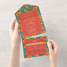 Casamento Tropical Laranja e Amarelo Floral