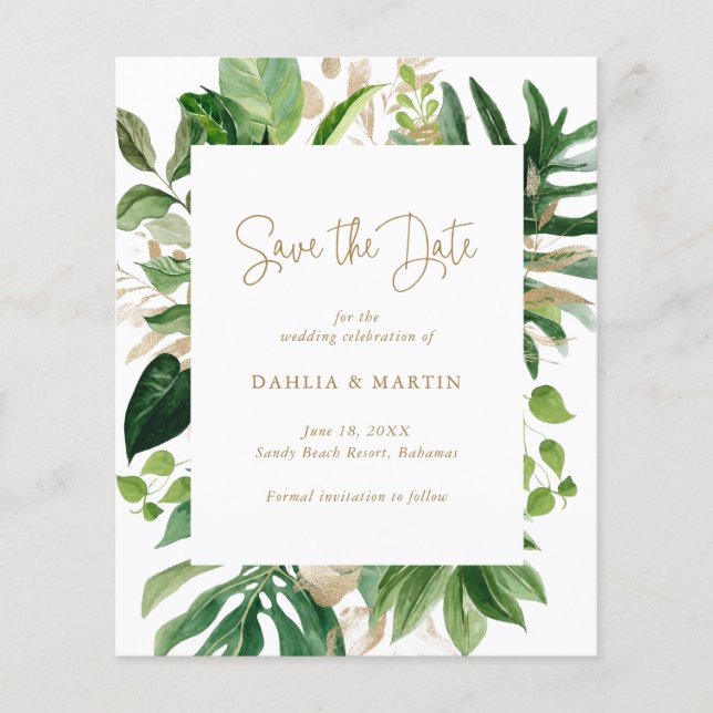 Casamento Tropical Orçamento Moderno Save The Date (Frente)