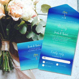 Casamento Tropical Palm Neon Blue Beach Ocean