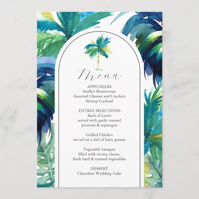 Casamento Tropical Rooster de Casamento Menus (Frente)