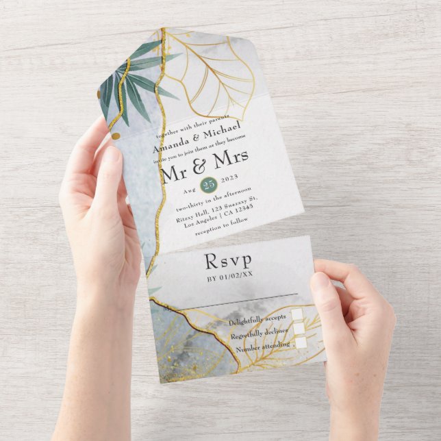 Casamento tropical verde e Dourado (Aba destacável)