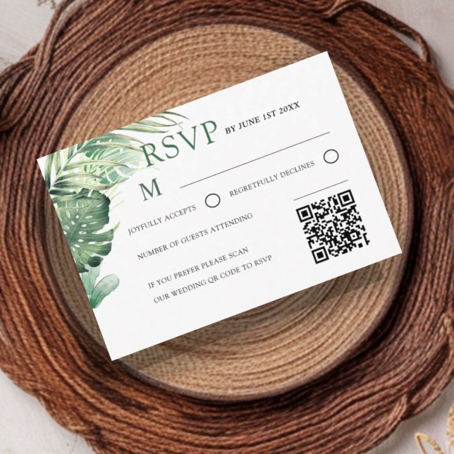 Casamento Tropical Verde Moderno RSVP (Criador carregado)