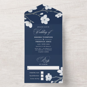 Casamento Tudo Em Azul Marinho e Flores de Cerejei