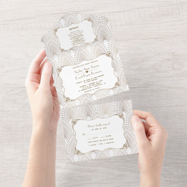 Casamento Único Fleur-de-lis Art Deco Gatsby 20s (Aba destacável)