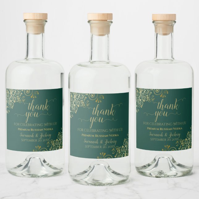 Casamento Verde Chic Dourado Frils Emerald Obrigad (Garrafas)