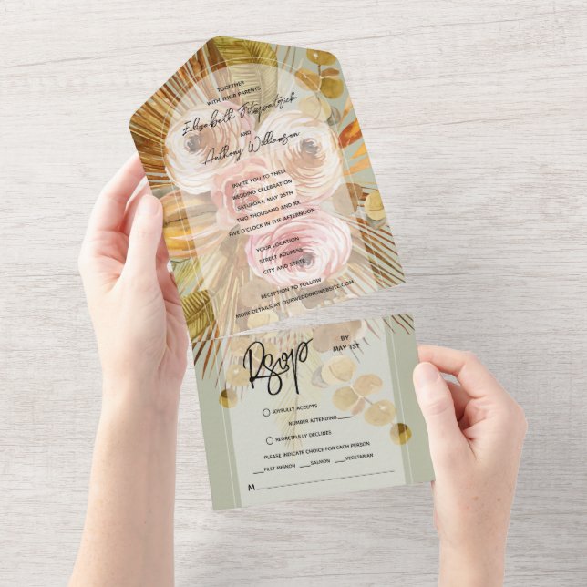 Casamento Verde da Arca Floral Tropical Boho Sage (Tearaway)