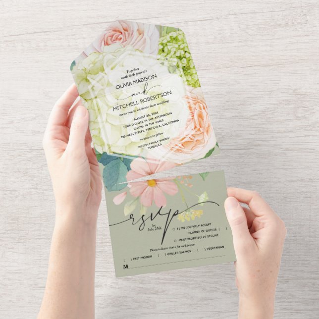 Casamento Verde de Sage Floral de Watercolor (Aba destacável)