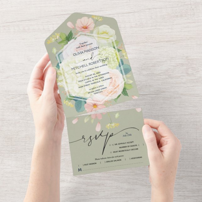 Casamento Verde de Sage Floral de Watercolor (Aba destacável)