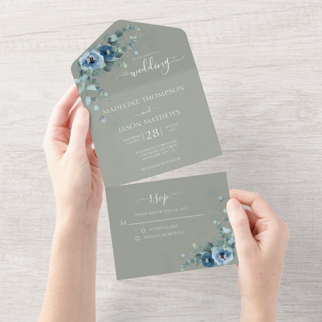 Casamento Verde de Sage Vermelhos com Derramamento (Aba destacável)