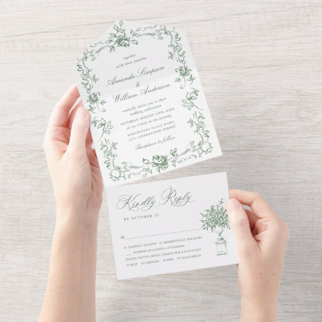 Casamento Verde do Ornamentado Floral Sage (Aba destacável)
