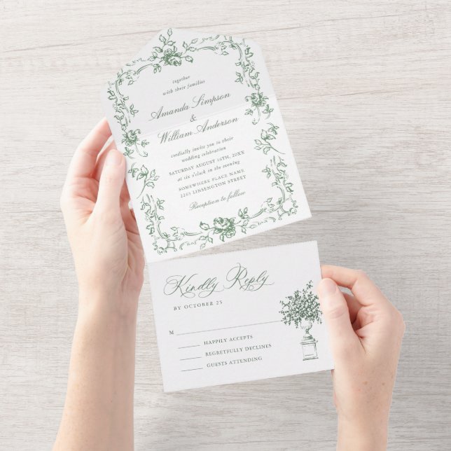 Casamento Verde do Ornamentado Floral Sage (Tearaway)