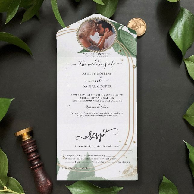 Casamento Verde Dourado, Tudo Em Um Convite (Criador carregado)