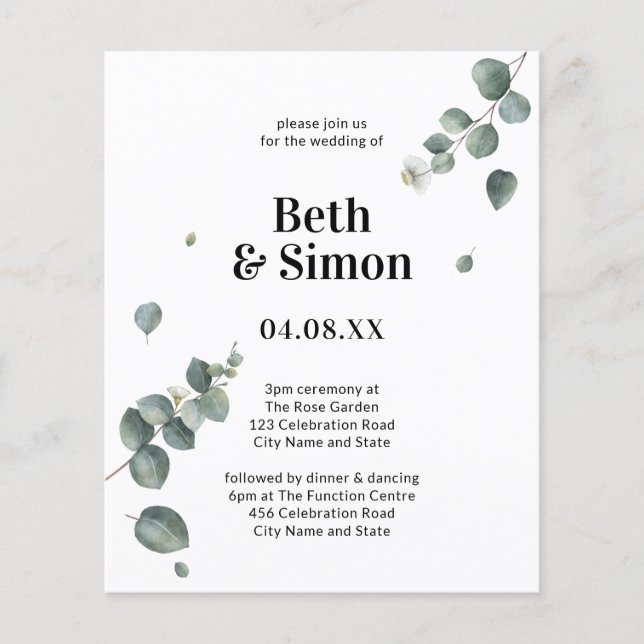 Casamento Verde e Branco Elegante de Orçamento (Frente)