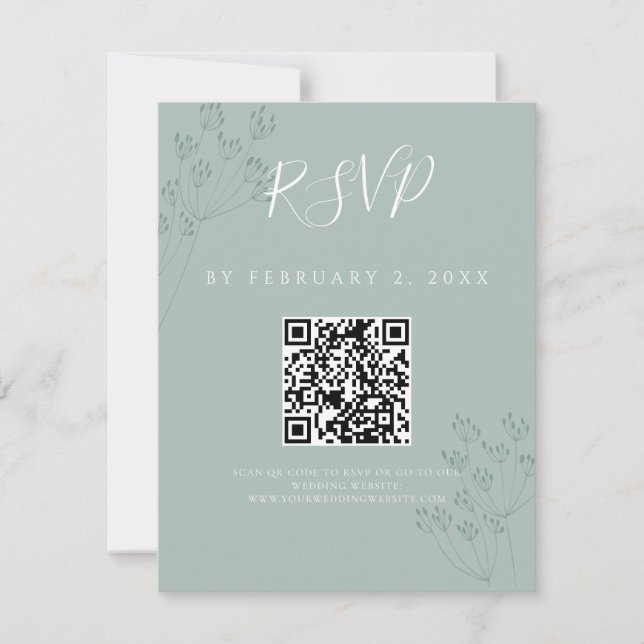 Casamento Verde Elegante Código de Resposta RSVP (Frente)