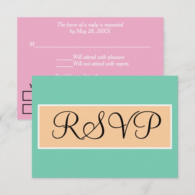Casamento Verde Espumoso Rosa Bege RSVP (Frente/Verso)