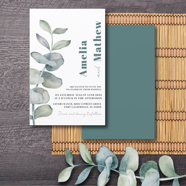 Casamento Verde Eucalyputus com Aquarela Moderna d (Criador carregado)