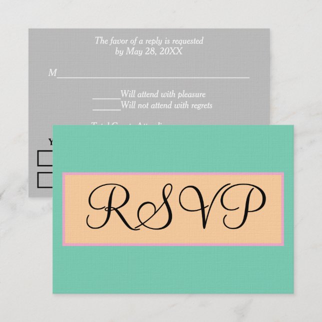 Casamento Verde Marinho Prata Rosa Bege RSVP (Frente/Verso)