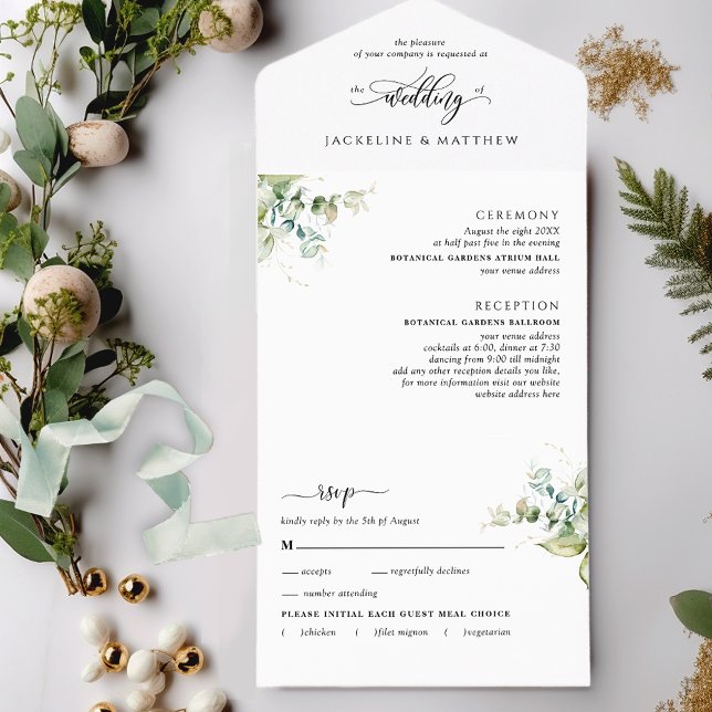 Casamento Verde Moderno com RSVP Perfurado Tudo I (Criador carregado)