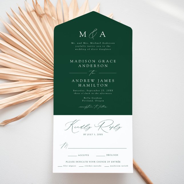 Casamento Verde Monograma Elegante Moderno (Criador carregado)