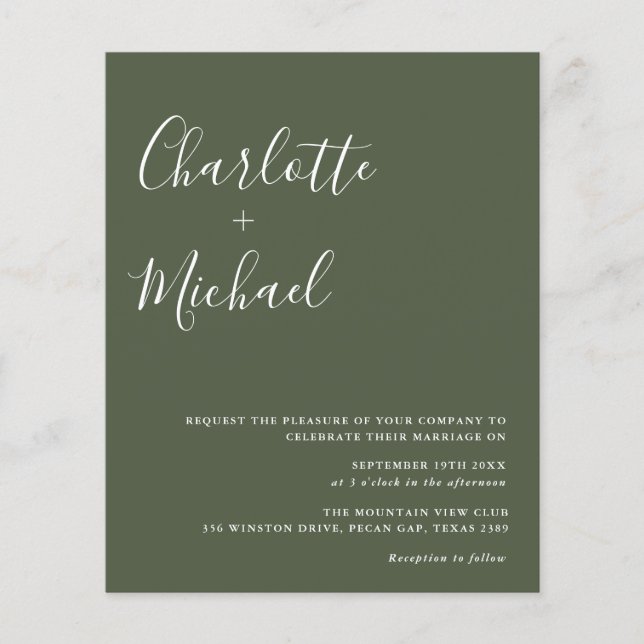 Casamento Verde Oliva Minimalista de Orçamento (Frente)