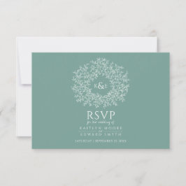 Casamento verde RSVP com monograma desenhado à mão