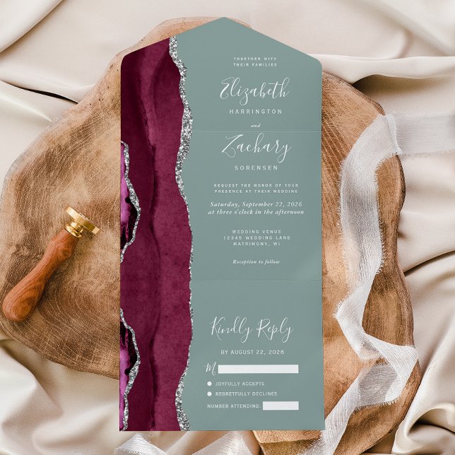 Casamento Verde Sage Ágata Prata Borgonha (Criador carregado)
