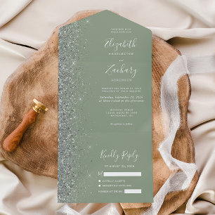 Casamento Verde Sage Moderno com Brilho Prateado