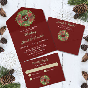 Casamento Vermelho de Monograma Wreath Poinsettias