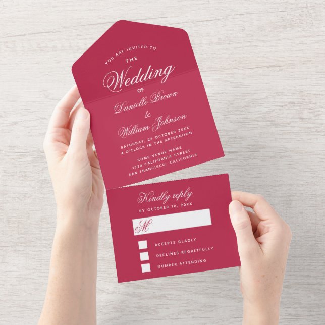 Casamento Vermelho Magenta Simples Elegante Script (Aba destacável)